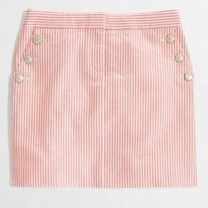 J. Crew Seersucker Mini Skirt Tailored Nautical Pink White Stripe Pockets sz 6
